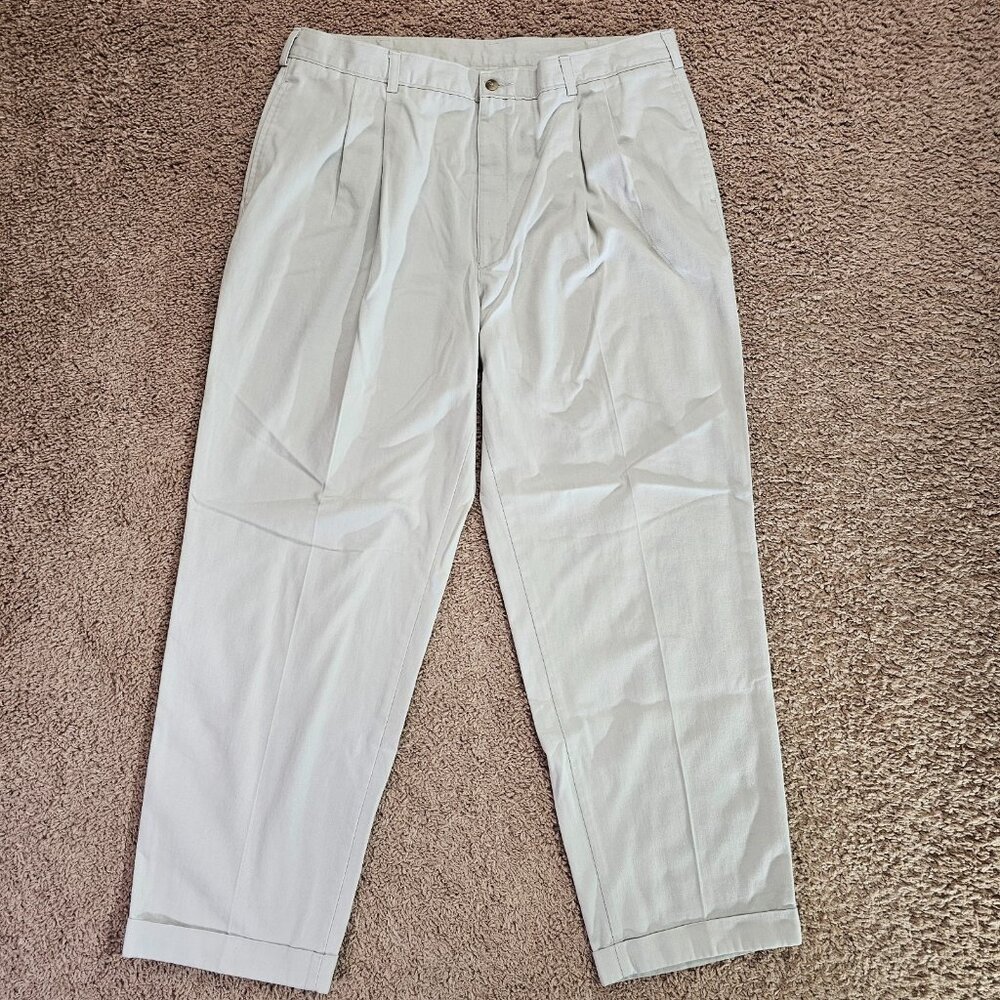 Vtg Savane Pleated Chino Pants Mens Tag 40x32 Act 37x30 Khaki Classic Fit Cuffed